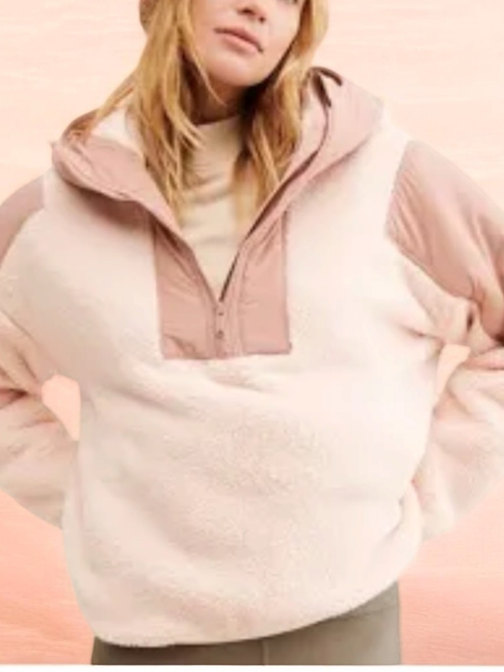 Free People Lead the Pack Plush fleece Pullover in Blush and Dusty Rose